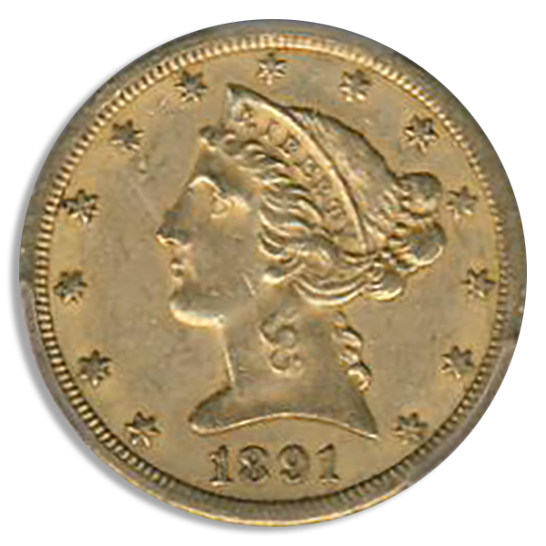 1891-CC $5 Liberty PCGS AU55 CAC