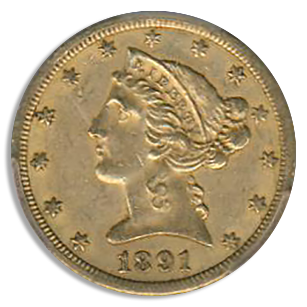 1891-CC $5 Liberty PCGS AU55 CAC 1891-CC $5 Liberty PCGS AU55 CAC