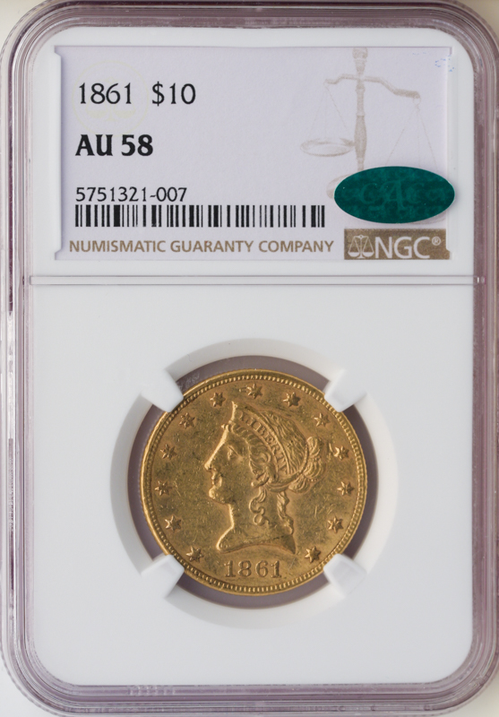 1861 $10 Liberty NGC AU58 CAC