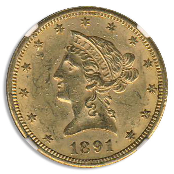 1891-CC $10 Liberty NGC MS61 CAC 1891-CC $10 Liberty NGC MS61 CAC
