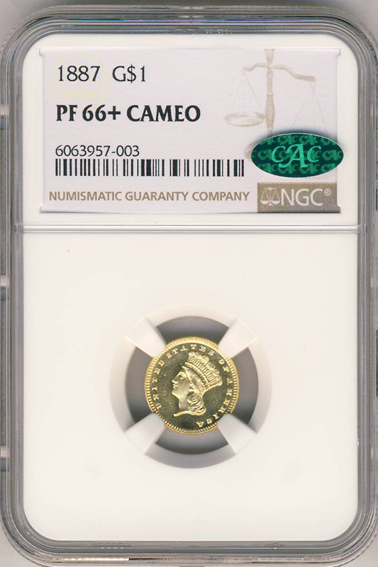 1887 Gold $1 Type III NGC PR66 CAC +