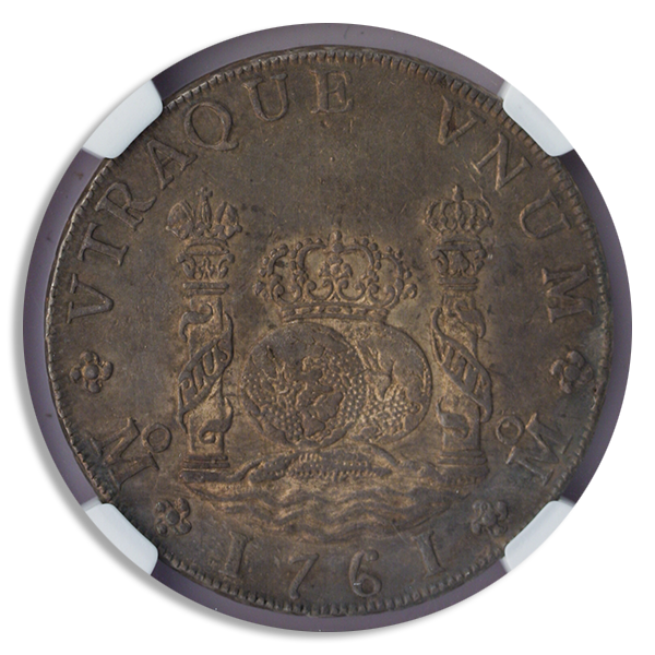 1761 8 Reales Mexico Pillar $1 NGC AU58