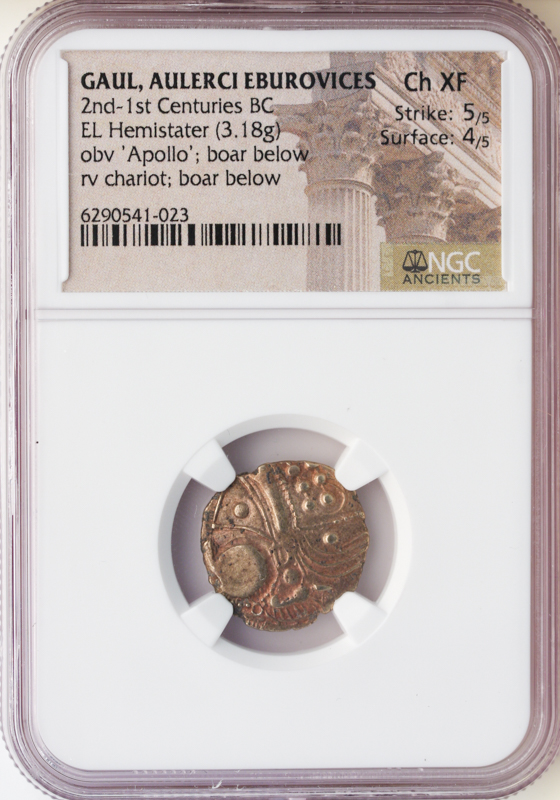 Gaul Stater Aulerci Eburovices NGC ChXF Str:5 Srf:4 3.18g Gaul Stater Aulerci Eburovices NGC ChXF Str:5 Srf:4 3.18g