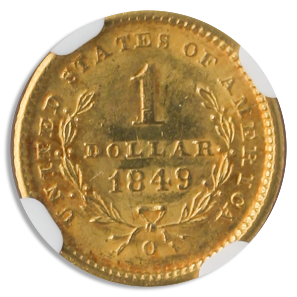 1849-O $1 Gold NGC MS62 CAC