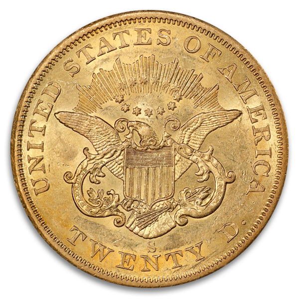 1856-S $20 Liberty SSCA Pinch Of Dust PCGS AU58