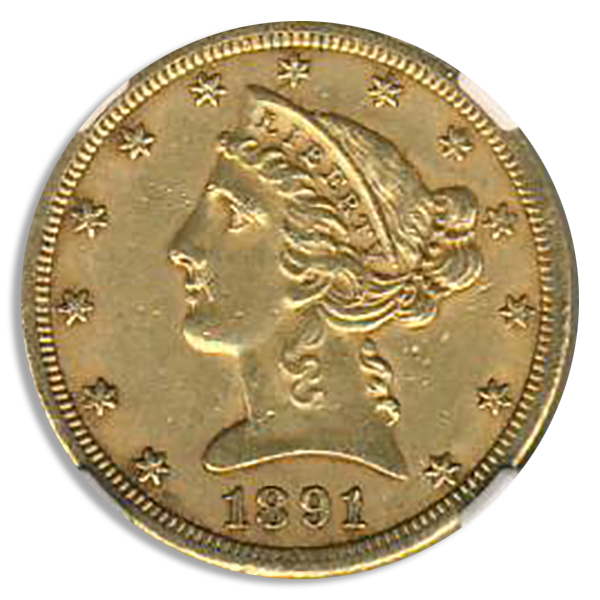 1891-CC $5 Liberty NGC AU58 CAC 1891-CC $5 Liberty NGC AU58 CAC