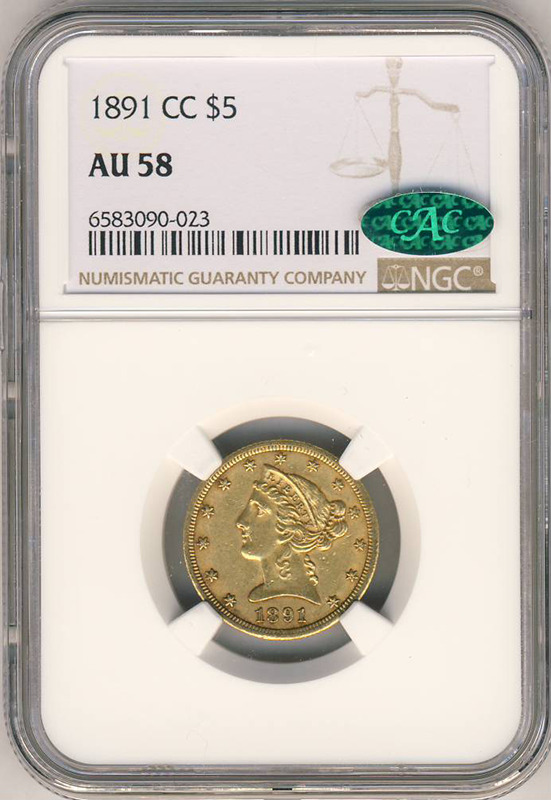1891-CC $5 Liberty NGC AU58 CAC