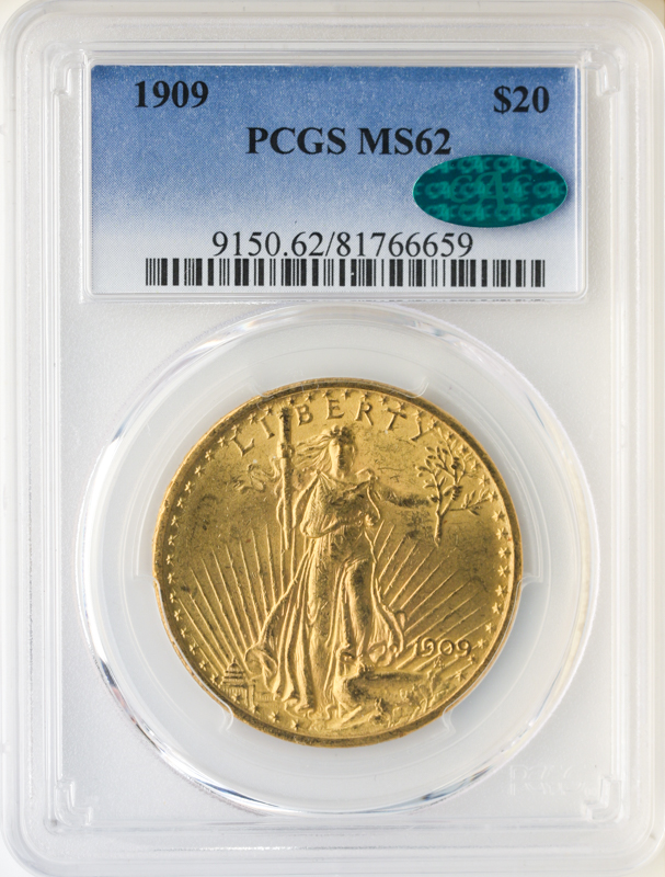 1909 $20 Saint Gaudens PCGS MS62 CAC