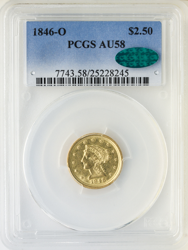 1846-O $2.50 Liberty PCGS AU58 CAC