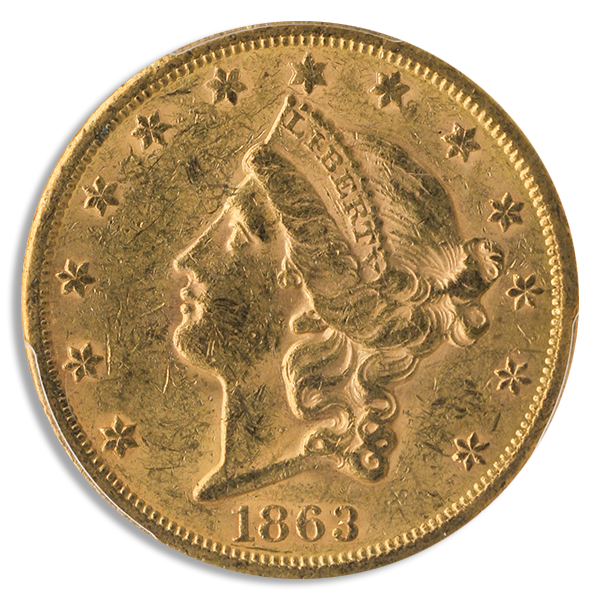 1863-S $20 Liberty PCGS MS60 CAC