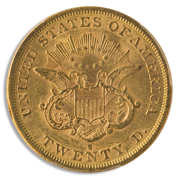 1863-S $20 Liberty PCGS MS60 CAC