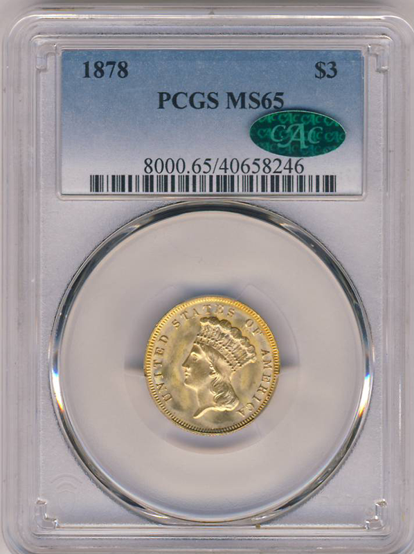 1878 $3 PCGS MS65 CAC
