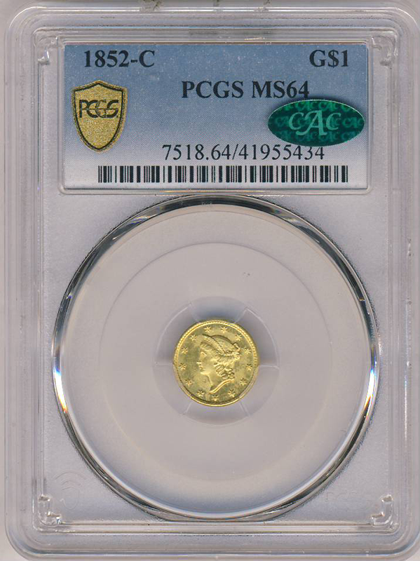 1852-C $1 Gold PCGS MS64 1852-C $1 Gold PCGS MS64