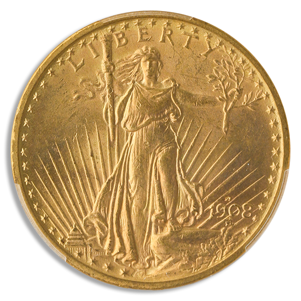 1908-D $20 Saint Gaudens No Motto PCGS MS63 1908-D $20 Saint Gaudens No Motto PCGS MS63