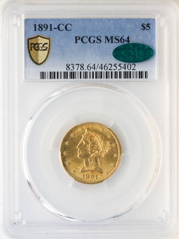1891-CC $5 Liberty PCGS MS64 CAC 1891-CC $5 Liberty PCGS MS64 CAC