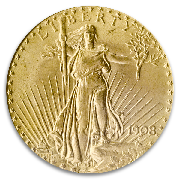 1908 $20 Saint Gaudens No MottoGold Coin NGC Mint State 67(MS67)