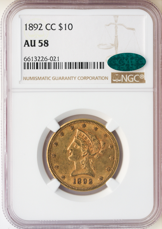 1892-CC $10 Liberty NGC AU58 CAC 1892-CC $10 Liberty NGC AU58 CAC