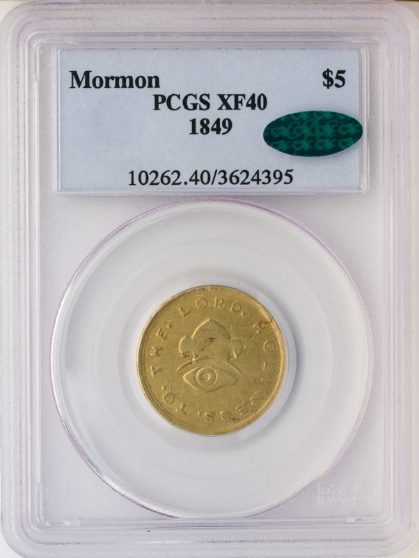 1849 $5 Mormon PCGS XF40 CAC