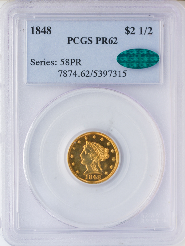 1848 $2.50 Liberty PCGS PR62 CAC