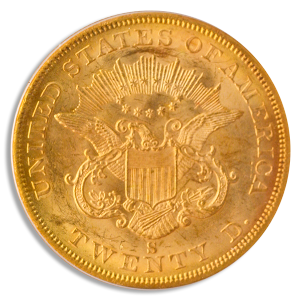 1857-S $20 Liberty SSCA PCGS MS61