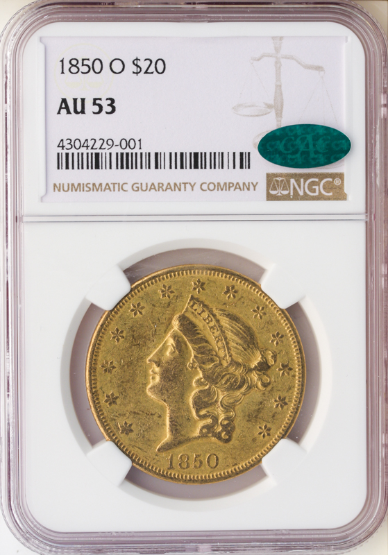 1850-O $20 Liberty NGC AU53 CAC