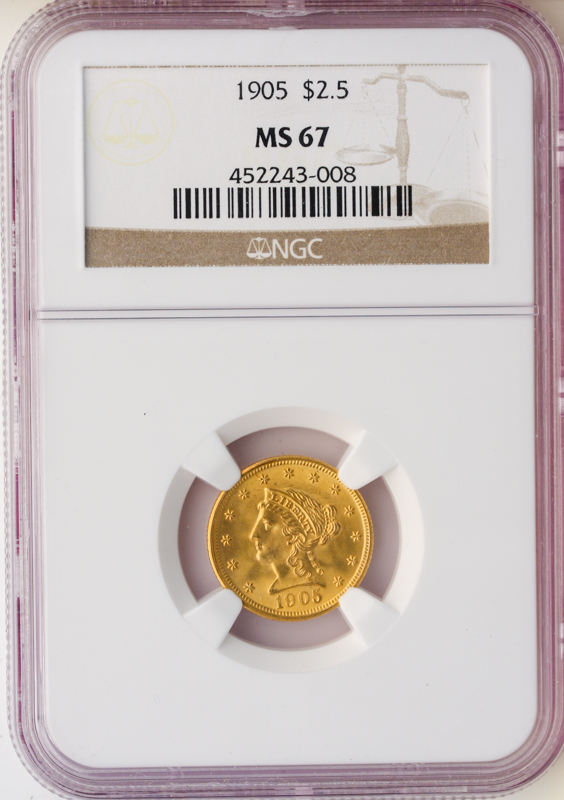 1905 $2 1/2 Liberty NGC MS67