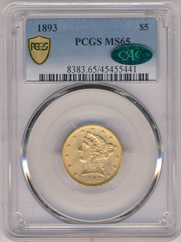 1890 $5 Liberty PCGS MS65 CAC 1890 $5 Liberty PCGS MS65 CAC