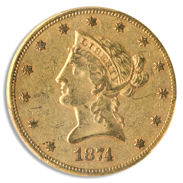 1874-CC $10 Liberty PCGS AU50 CAC