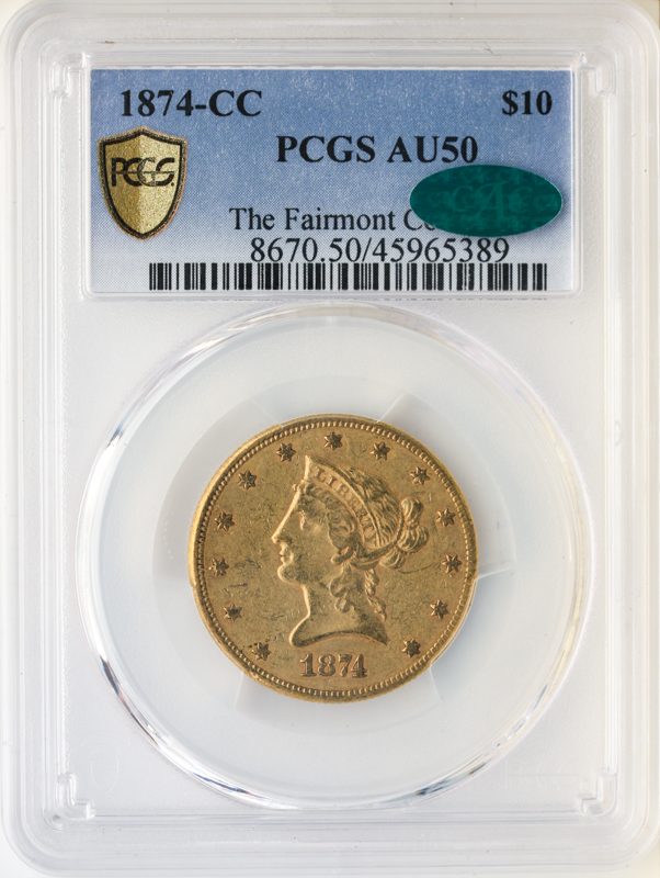 1874-CC $10 Liberty PCGS AU50 CAC 1874-CC $10 Liberty PCGS AU50 CAC