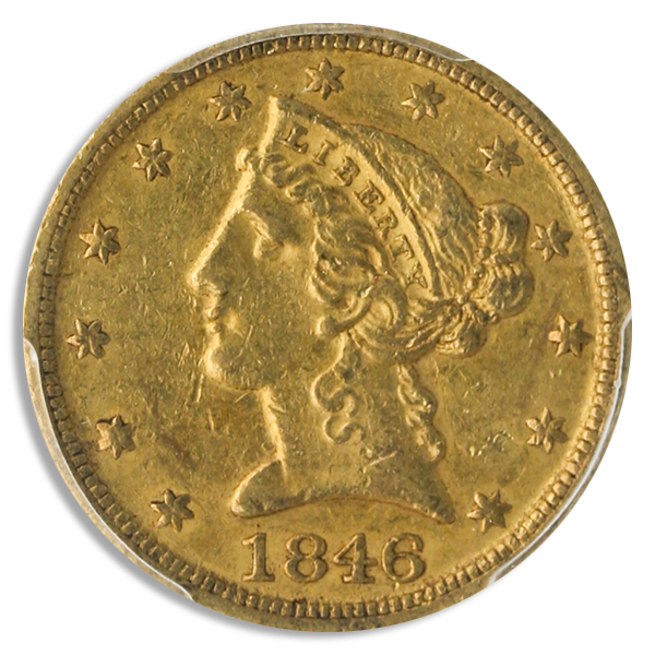 1846-D/D $5 Liberty PCGS AU53 CAC 1846-D/D $5 Liberty PCGS AU53 CAC