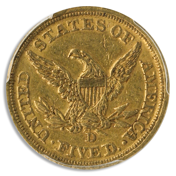 1846-D/D $5 Liberty PCGS AU53 CAC 1846-D/D $5 Liberty PCGS AU53 CAC