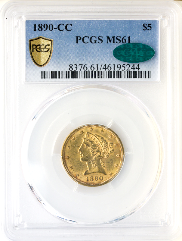 1890-CC $5 Liberty PCGS MS61 CAC