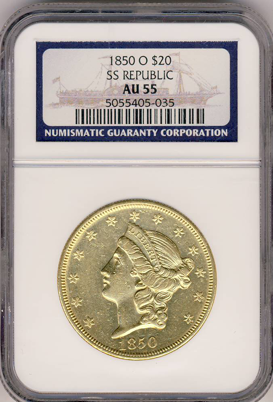 1850-O $20 Liberty S.S. Republic NGC AU55