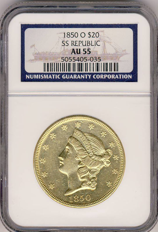 1850-O $20 Liberty S.S. Republic NGC AU55 1850-O $20 Liberty S.S. Republic NGC AU55