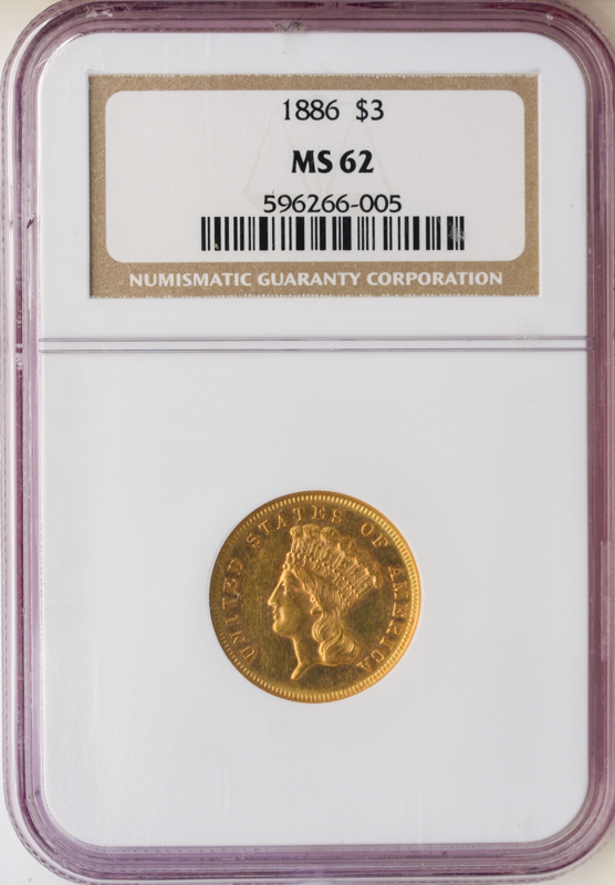1886 $3 Indian Princess NGC MS62