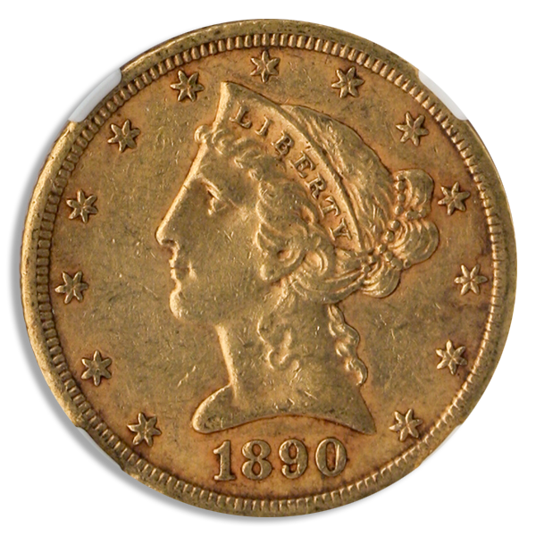 1890-CC $5 Liberty NGC AU55 CAC 1890-CC $5 Liberty NGC AU55 CAC