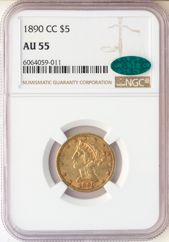 1890-CC $5 Liberty NGC AU55 CAC 1890-CC $5 Liberty NGC AU55 CAC