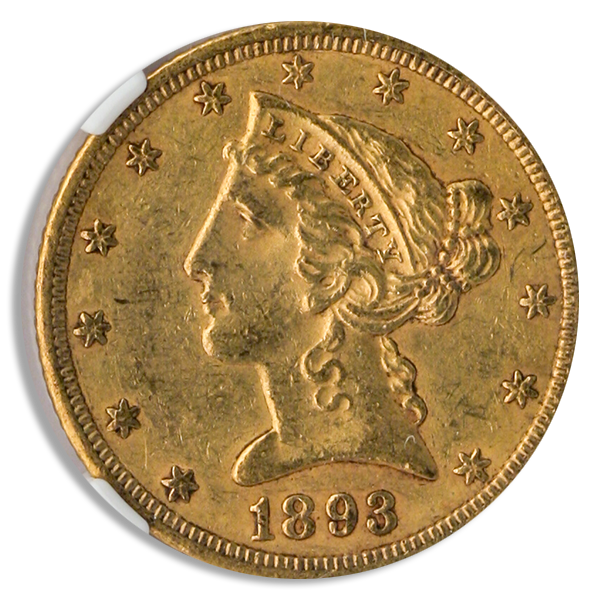 1893-C $5 Liberty NGC AU55 CAC 1893-C $5 Liberty NGC AU55 CAC