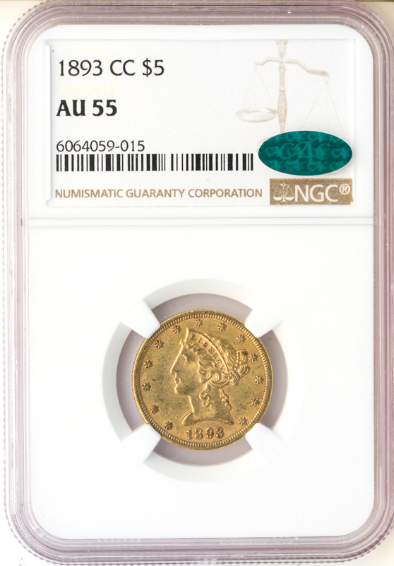 1893-C $5 Liberty NGC AU55 CAC 1893-C $5 Liberty NGC AU55 CAC