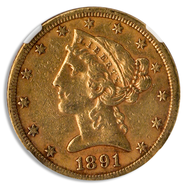 1891-CC $5 Liberty NGC AU53 CAC 1891-CC $5 Liberty NGC AU53 CAC