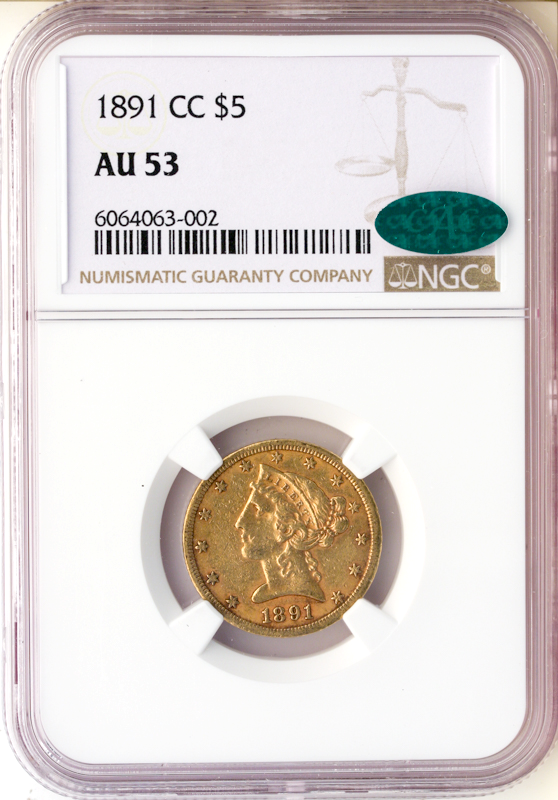 1891-CC $5 Liberty NGC AU53 CAC