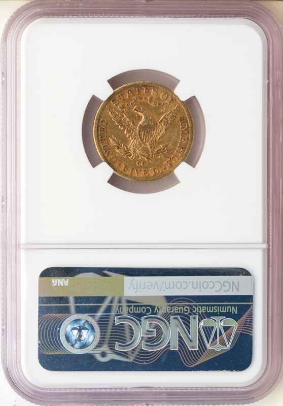 1891-CC $5 Liberty NGC AU53 CAC 1891-CC $5 Liberty NGC AU53 CAC