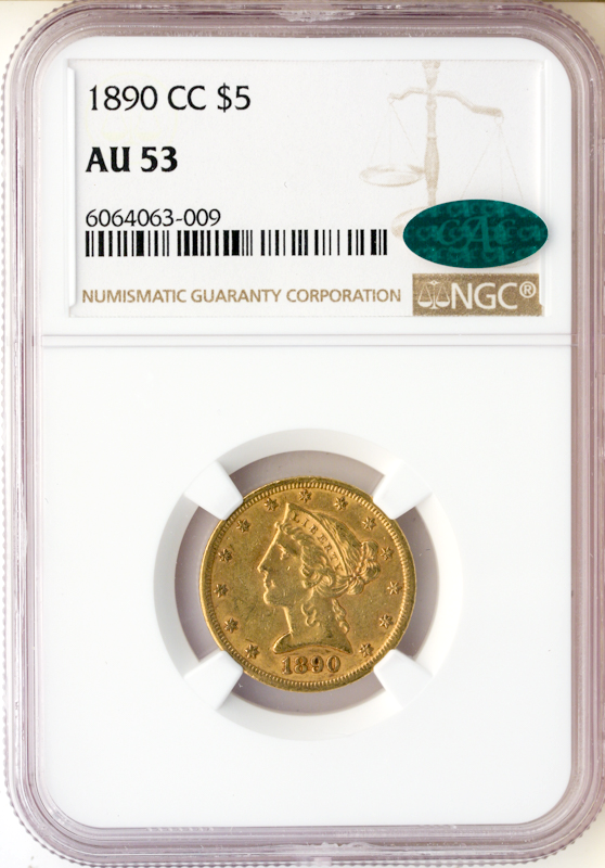 1890-CC $5 Liberty NGC AU53 CAC 1890-CC $5 Liberty NGC AU53 CAC