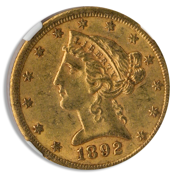 1892-CC $5 Liberty NGC AU58 CAC 1892-CC $5 Liberty NGC AU58 CAC