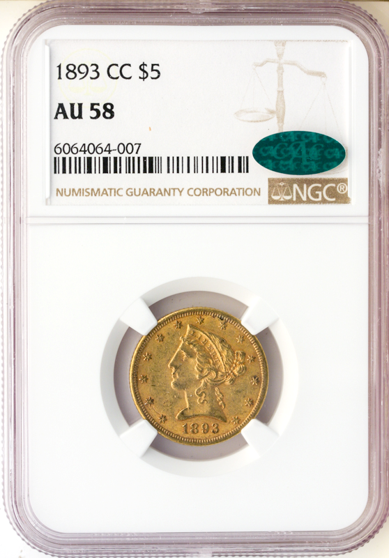 1893-CC $5 Liberty NGC AU58 1893-CC $5 Liberty NGC AU58