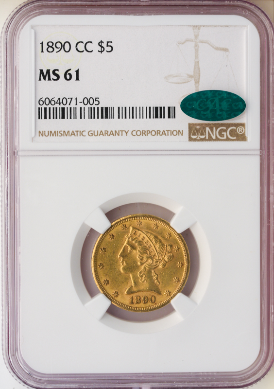1890-CC $5 Liberty NGC MS61 CAC