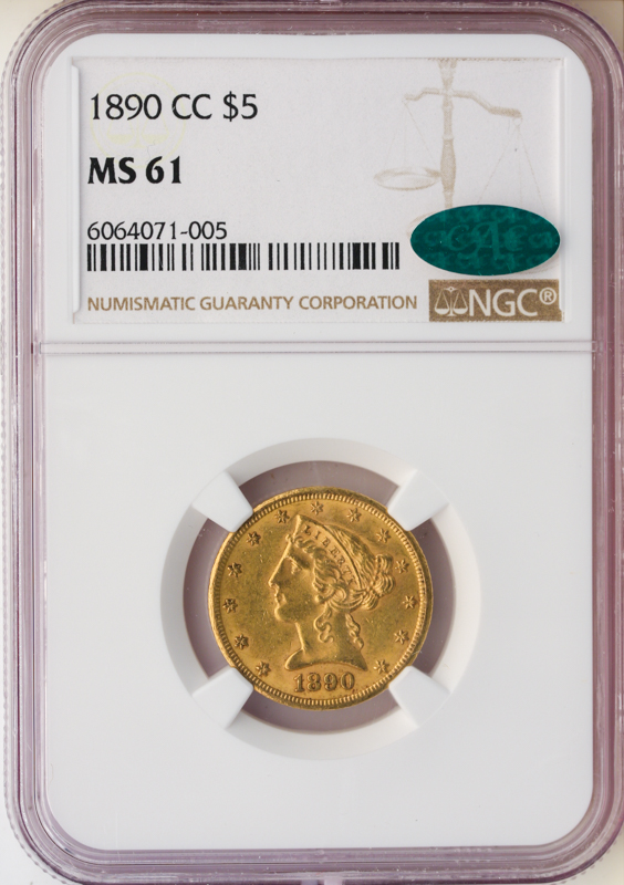 1890-CC $5 Liberty NGC MS61 CAC 1890-CC $5 Liberty NGC MS61 CAC