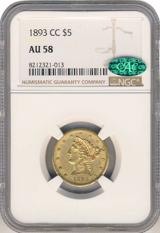 1893-CC $5 Liberty NGC AU58 1893-CC $5 Liberty NGC AU58