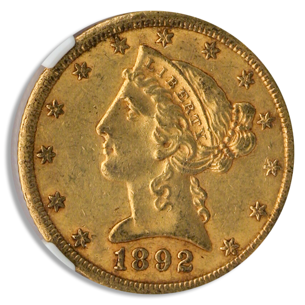 1892-CC $5 Liberty NGC AU55 CAC 1892-CC $5 Liberty NGC AU55 CAC