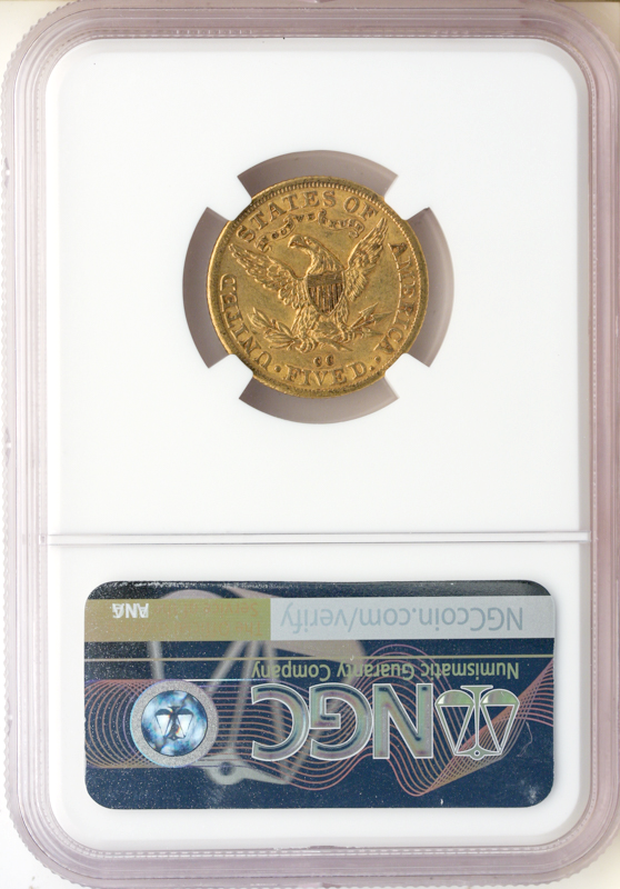 1892-CC $5 Liberty NGC AU55 CAC 1892-CC $5 Liberty NGC AU55 CAC